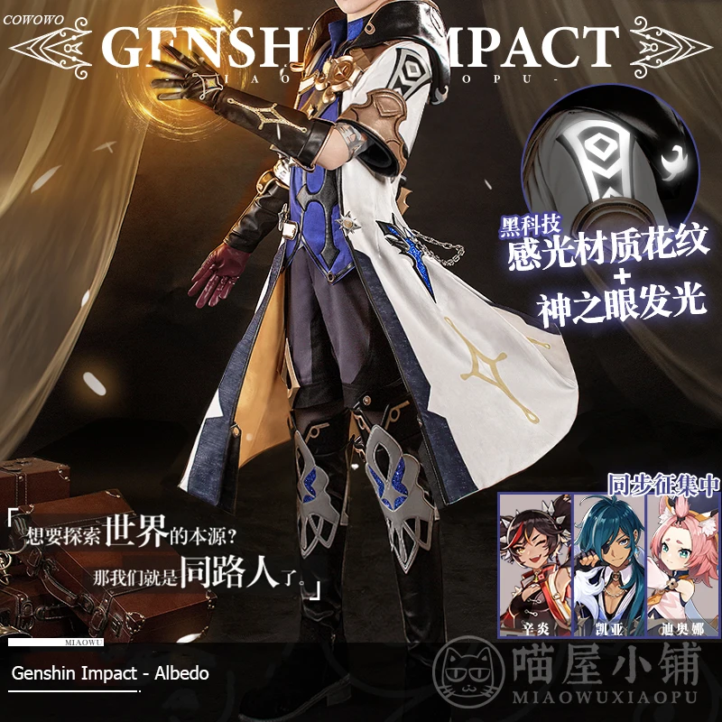 Anime!Genshin Impact Albedo Game Suit Handsome Gorgeous Uniform Cosplay Costume Halloween Carnival Party Outfit For Men 2021 NEW