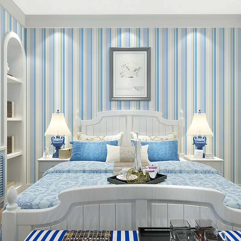 Детская комната нетканые вертикальные полосатые обои 3D розовые синие полосы