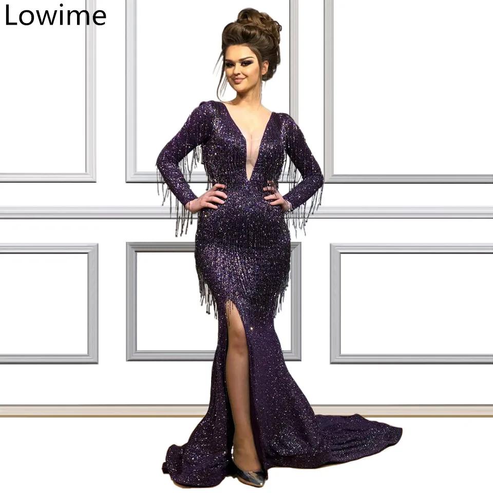 Арабское фиолетовое блестящее коктейльное платье 2019 длинного размера плюс Дубай