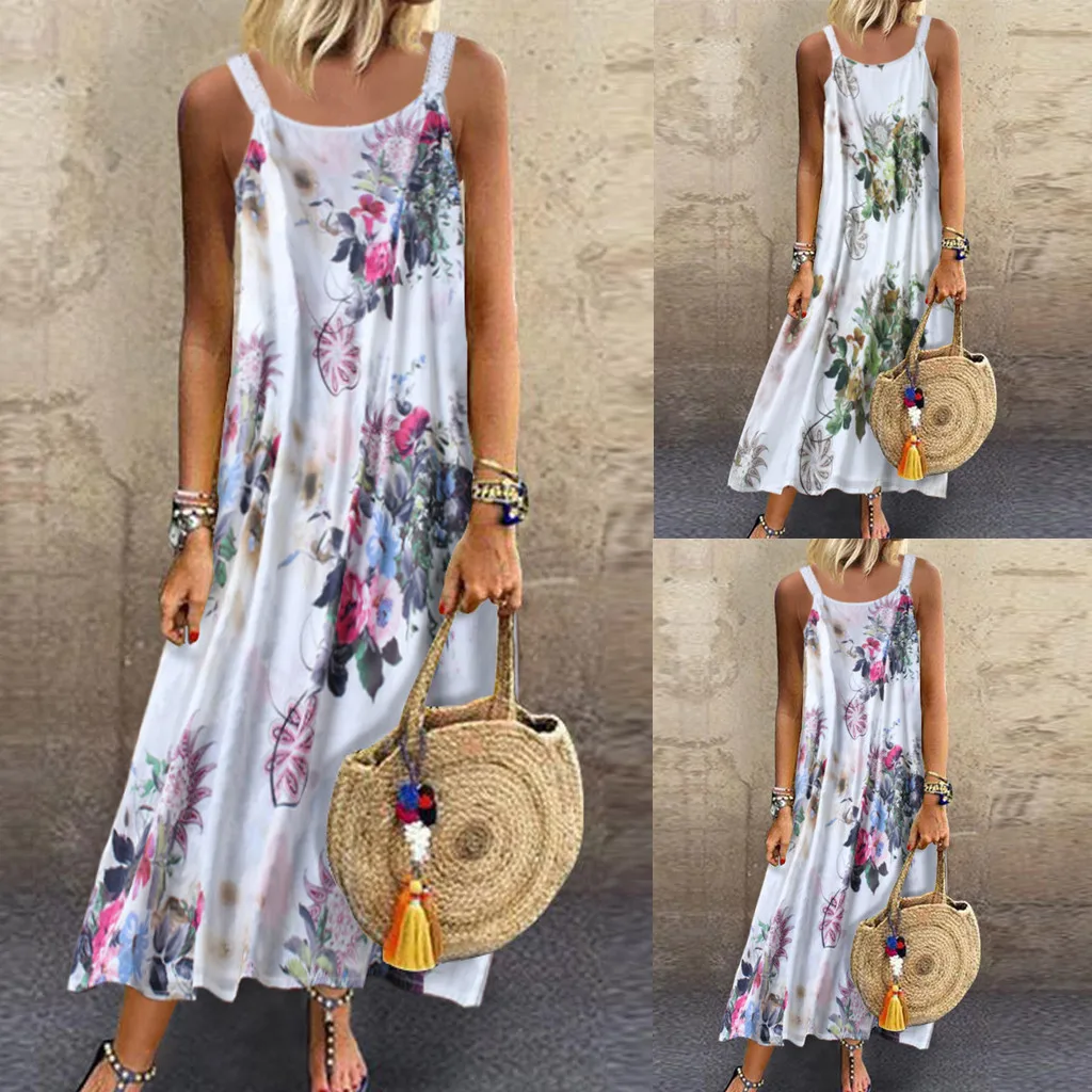 

Women Vintage Sleeveless O Neck Plus Size Bohemian Floral Print Maxi Dress 2021 New Hot Fashionable Casual Dress For Women