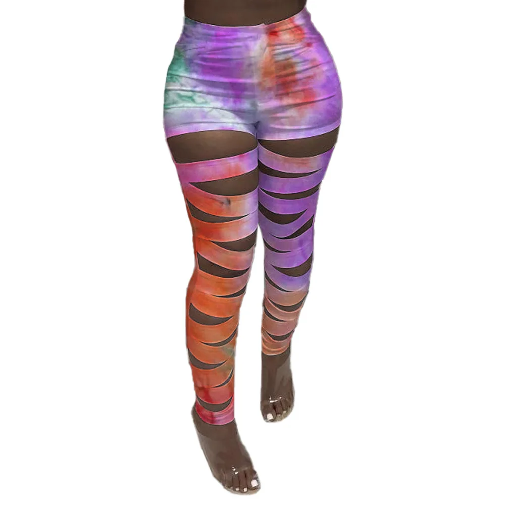 

Women High Waist Ripped Hole Printed Skinny Bodycon Pants