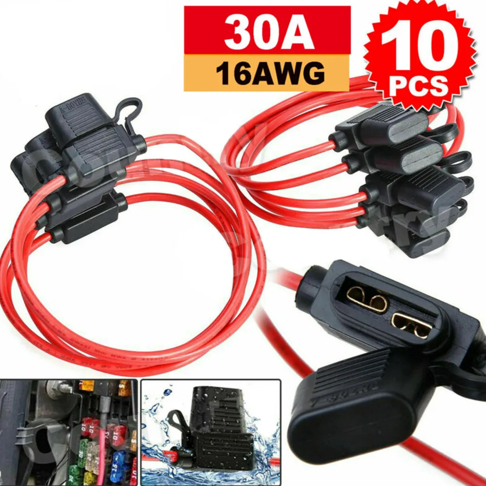 

10 Pcs16AWG Series Fuse Holder 12V 30A DC For Blade Fuse Splash-proof Car