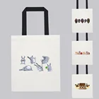 Холщовая женская сумка-тоут, милая мультяшная серия с животным принтом, сумка на плечо, тканевый шоппер