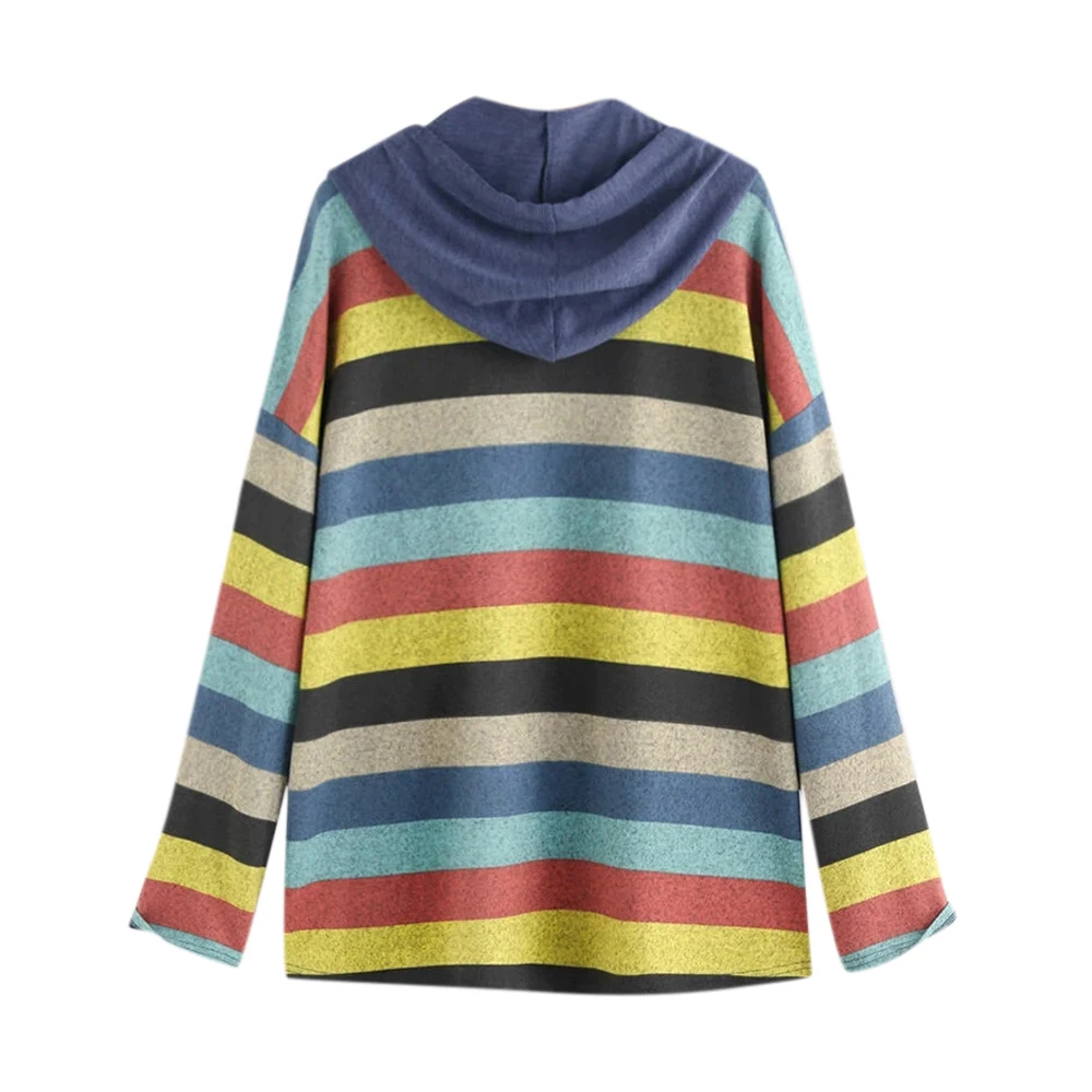

Striped Hoodies Women Sweatshirt Drawstring Plus Size Long Sleeve Pocket Hooded Sweatshirt Ladies Tops Casual Hoodies Pullover