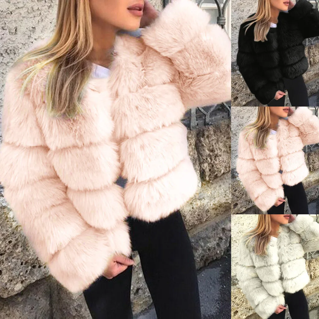 Куртка женская зимняя из искусственного меха с длинным рукавом|Куртки меха| |