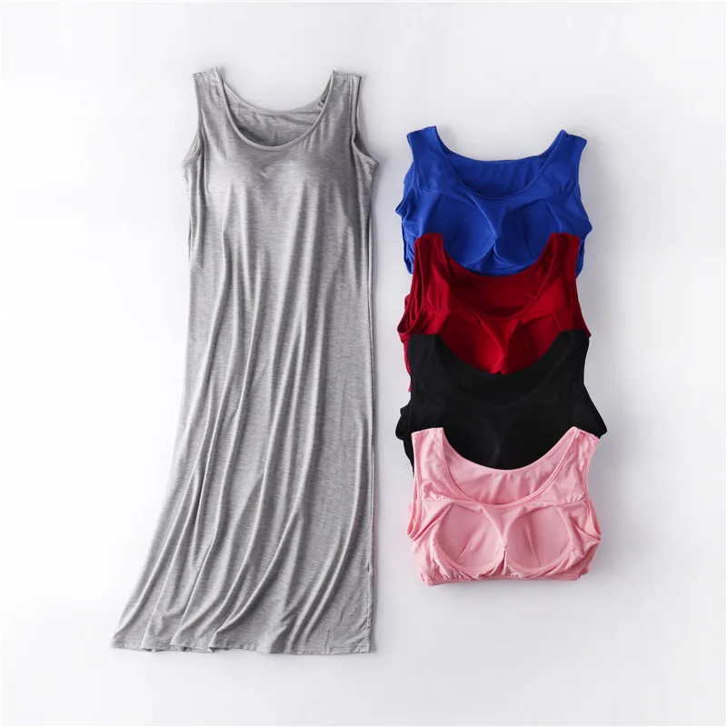 

Plus Size 3XL 4XL Women Modal Nightdress Sleeveless Nightgown Summer Solid Sleep Dress Female Loungewear With Chest Pads