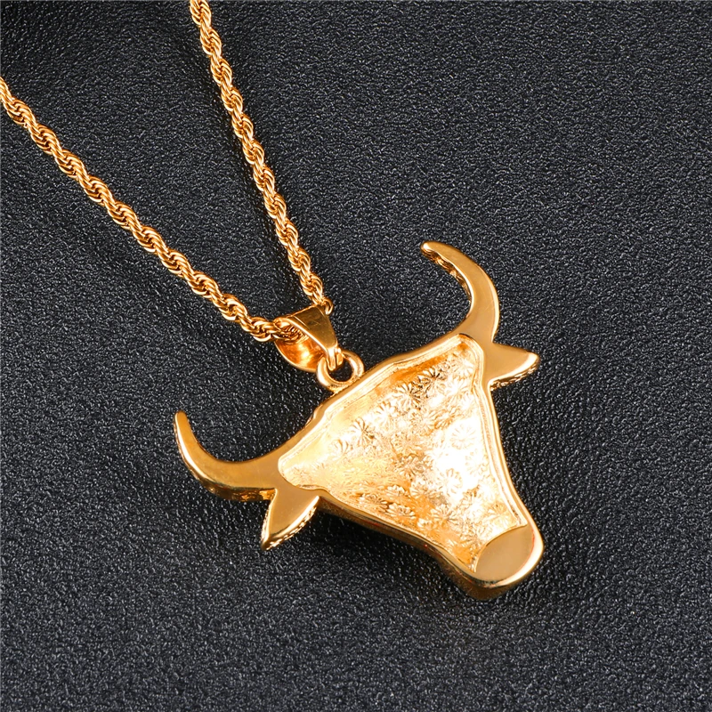 

Bling Iced Out Bull Necklace & Pendants Paved Pendant Stainless Steel Chain For Men jewelry