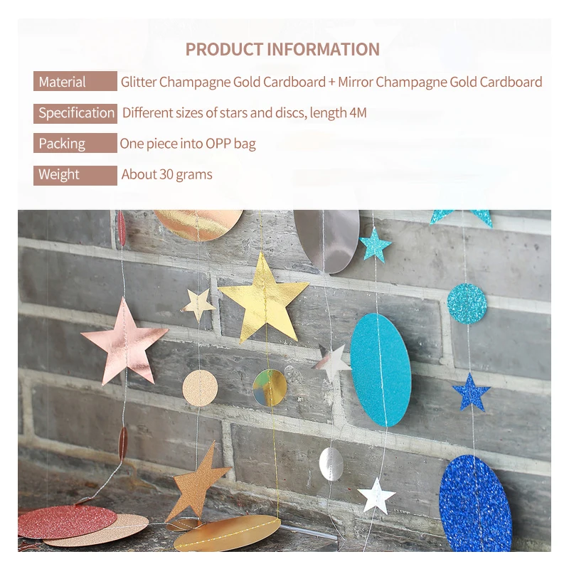 Блестящая пудра шампанское Золотая Звезда дисковая гирлянда украшения вечерние