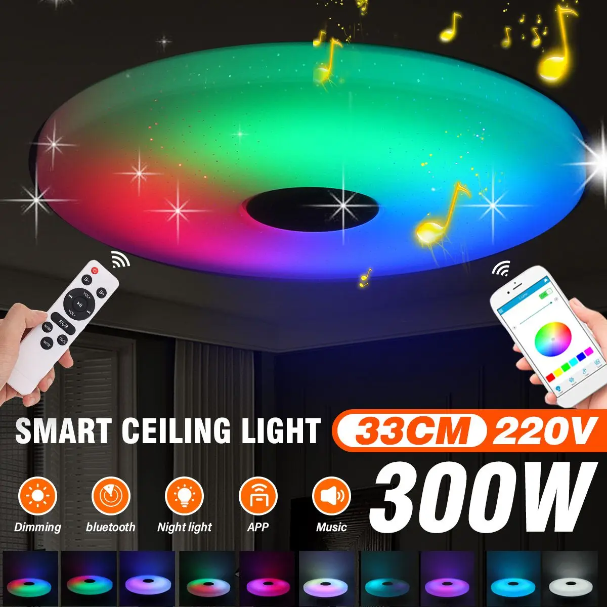 

300W Modern RGB Dimmable LED Ceiling Light Home Lighting bluetooth Music Light Bedroom APP Remote Control Smart Ceiling Lamp