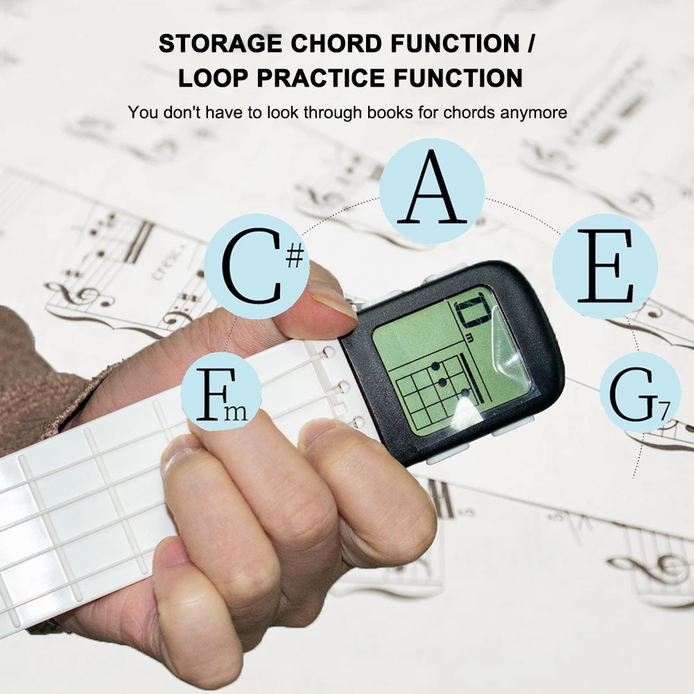 

Muslady Portable Ukulele Chord Trainer Uke Fingering Practice Tool with 360° Rotatable Chords Chart Screen for Ukelele Beginners
