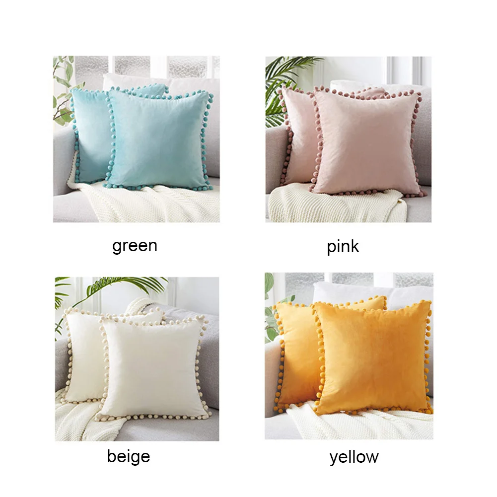 Pillow Cover Velvet Soft Decorative Case 4 Colors Pillowcase Home Decor With Balls For Sofa Bed Car 45x45cm | Дом и сад