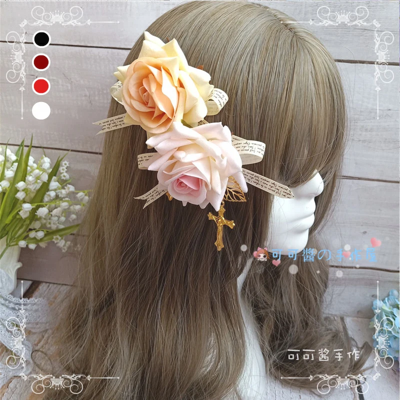 

Lolita rose flower pill bow side clip hairpin soft sister loli hair accessories duckbill clip diffuse cos based