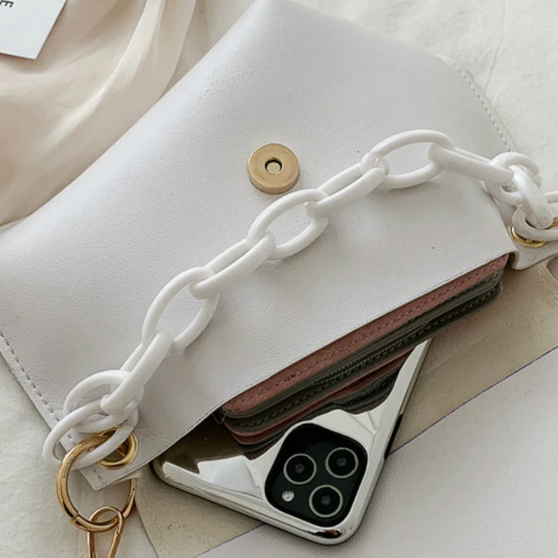 

Shoulder Bags Women Solid Flap Crossbody Bag Handbags Casual Chains PU Female All-match Korean Style Simple Fashion Ulzzang Chic