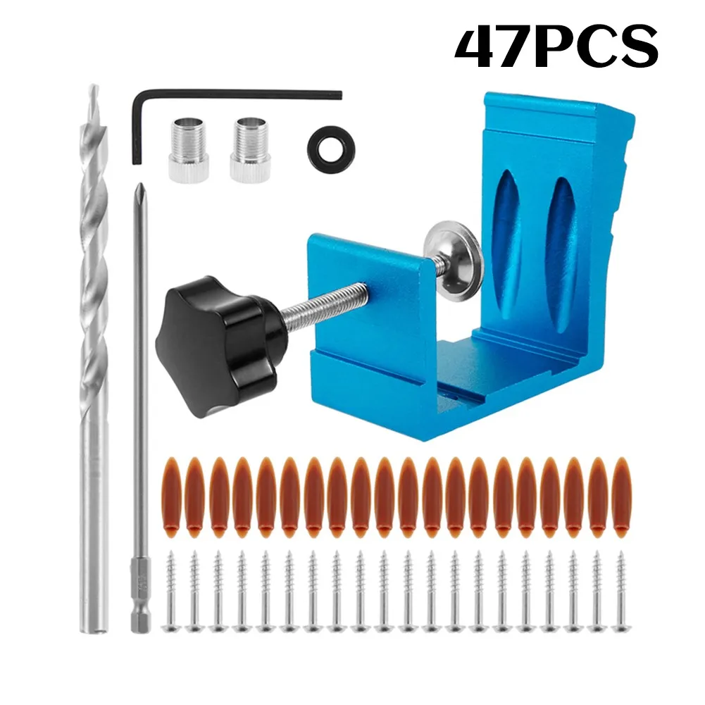 

47 Pcs Oblique Hole Locator Woodworking Pocket Hole Jig Kit 15° Drill Guide Set For Woodworking Tools Accessories
