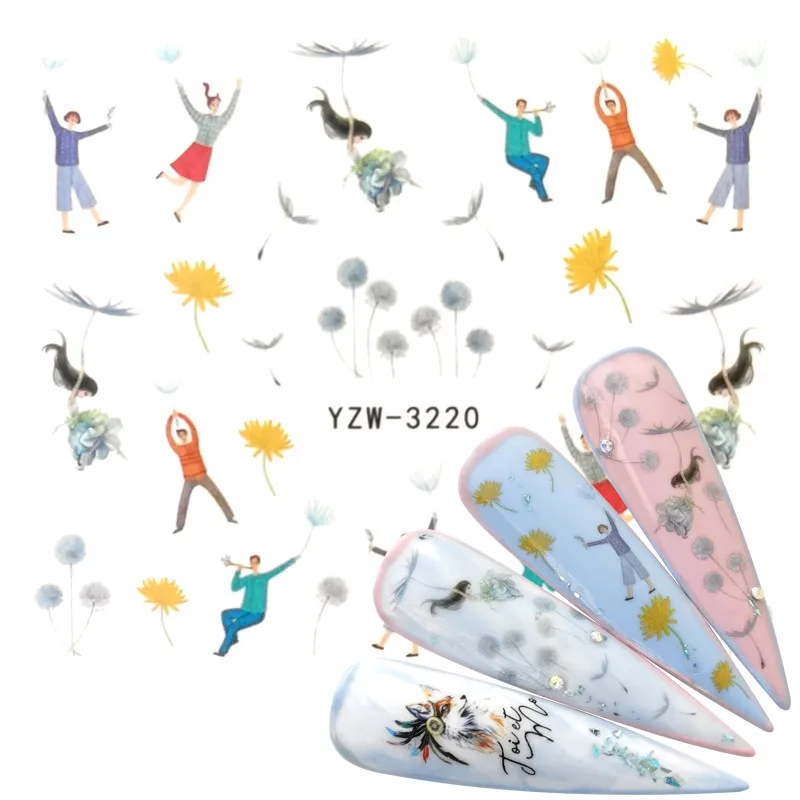 1 шт Наклейка с цветком для ногтей Вода самоклеющиеся тату Одуванчик комикс