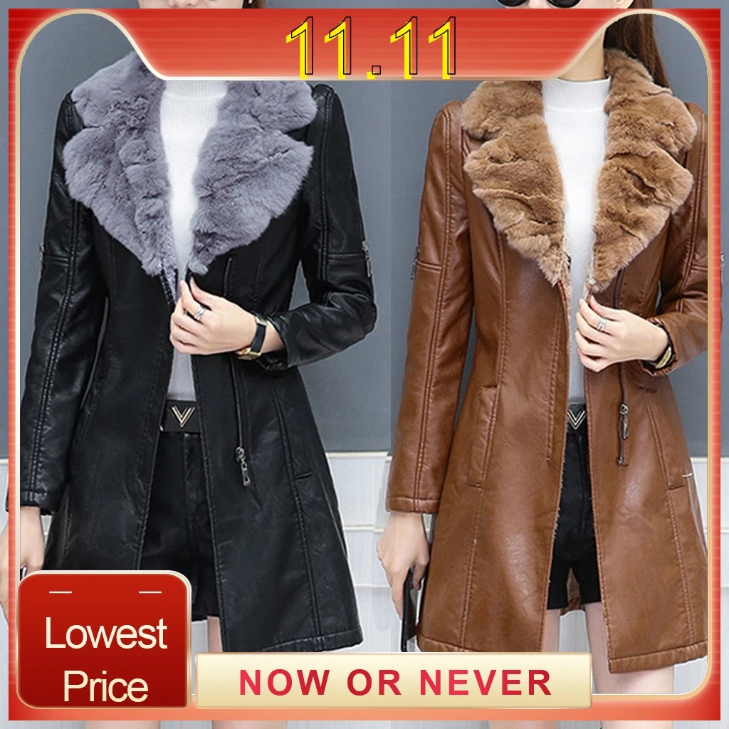 Женские куртки однотонного цвета размера плюс Повседневная теплая кожаная