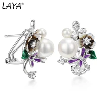 laya 925 sterling silver high quality zircon shell pearl natural shell flower earrings for women fashion original jewelry