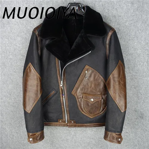 

MUOIOYIA Genuine Jacket Men Cowhide Clothes Male Winter Men's Clothing 100% Wool Coat Motorcycle Jackets Chaqueta Hombre LXR522