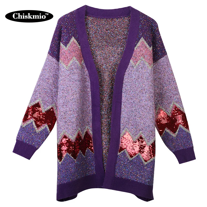 

Модные блестящие шелковые свободные кардиганы с блестками, пальто, женские свитера, зимняя одежда, плотный теплый кардиган с V-образным выре...