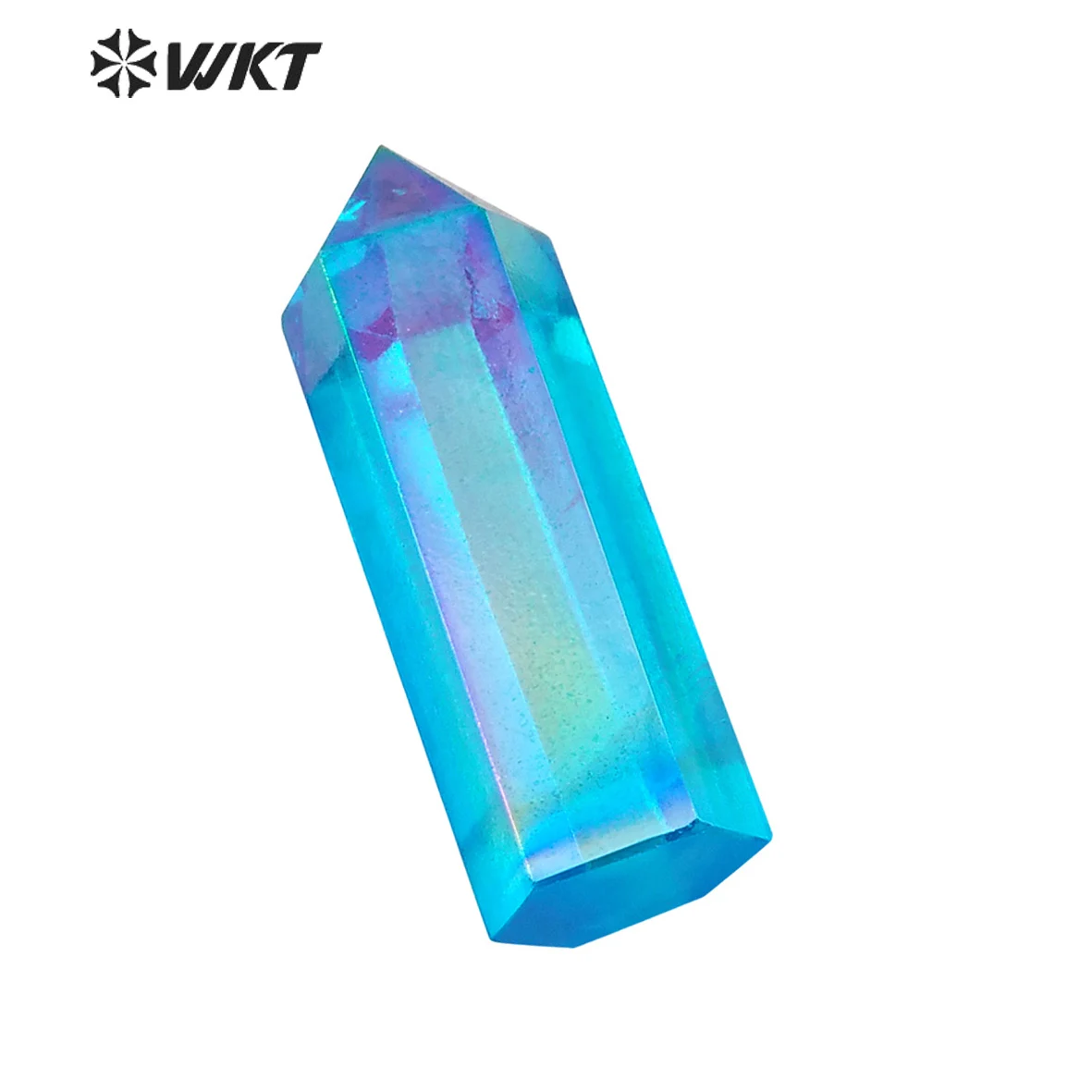 WT-G126 Aqua Aura Quartz Crystal Wand, Aqua Aura Wand Point, Aura crystal point, Healing crystal Point, Aqua Blue Aura Quartz