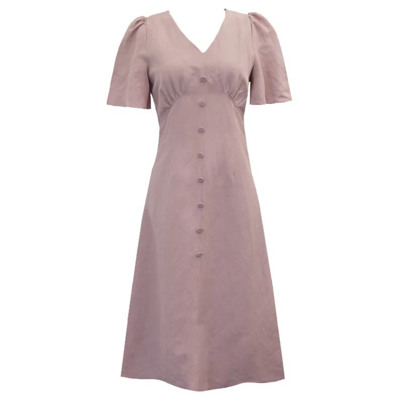 

Summer 2021 New Fresh French Minority Platycodon Grandiflorum Retro Elegant Slimming Single-Breasted Midi Dress for Women