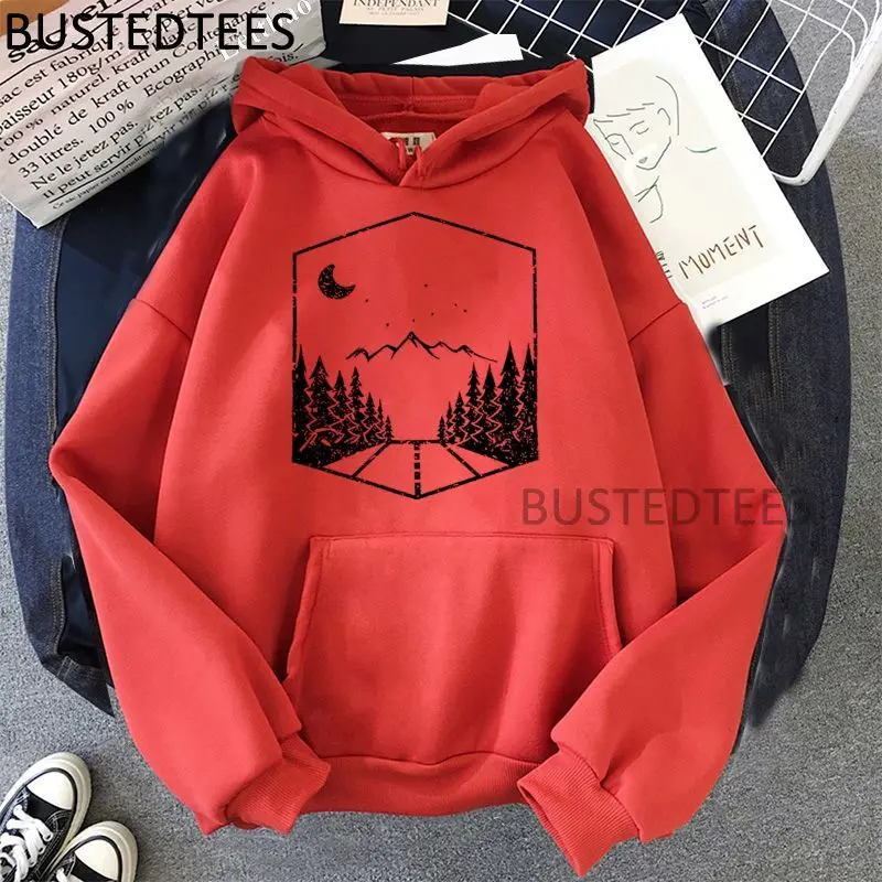

Camping Women Harajuku Hoodies Kawaii Printed Hoodies Korean Style Streetwear Tops Aesthetic Long Sleeve Hooded Cotton Pullovers