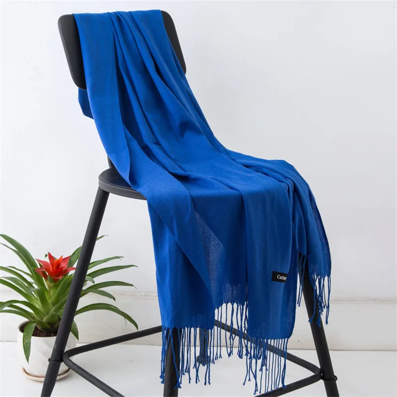 

2020 classic spring/summer scarves for women thin shawls and wraps fashion solid female hijab stoles pashmina cashmere foulard