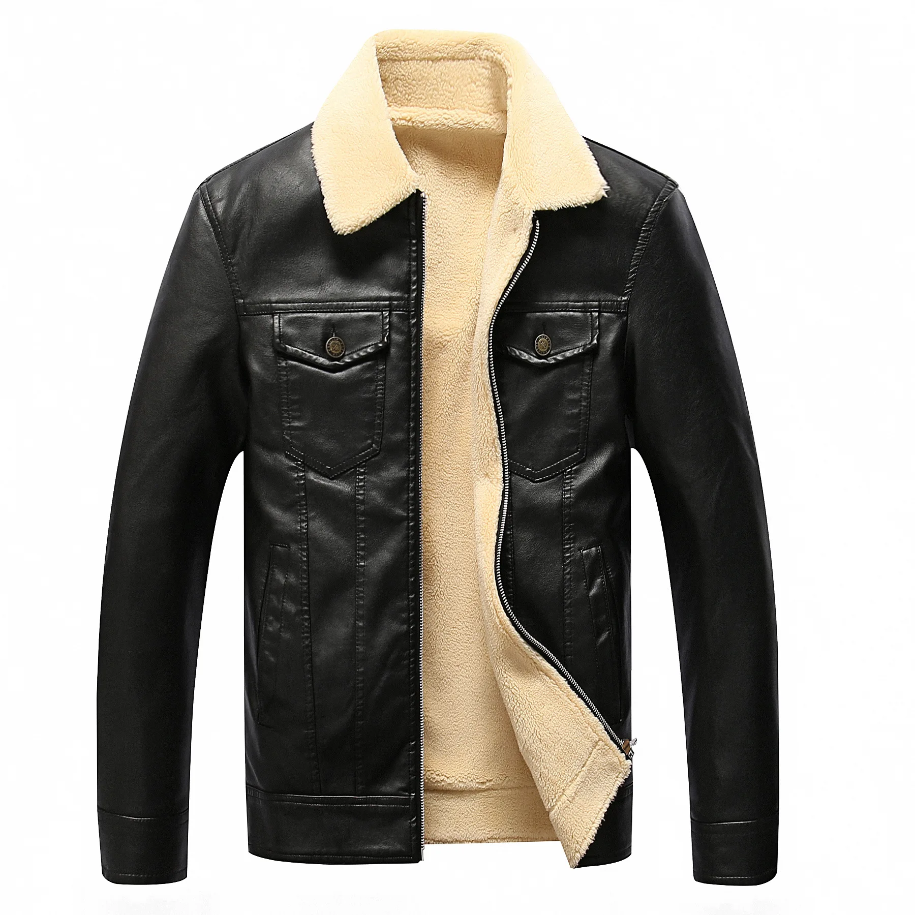 

clothing leather European and American fur integrated locomotive PU leather coat Plush cross border fashion brand coat