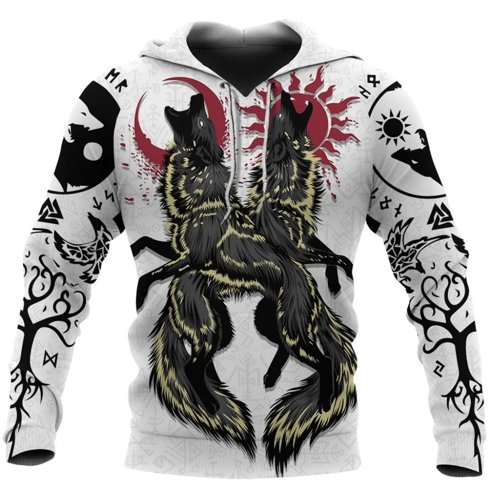 

Skoll and Hati Sun Moon Wolf Tattoo 3D Print Mens hoodies Harajuku Streetwear Pullover Hooded Sweatshirt Unisex Casual Tracksuit