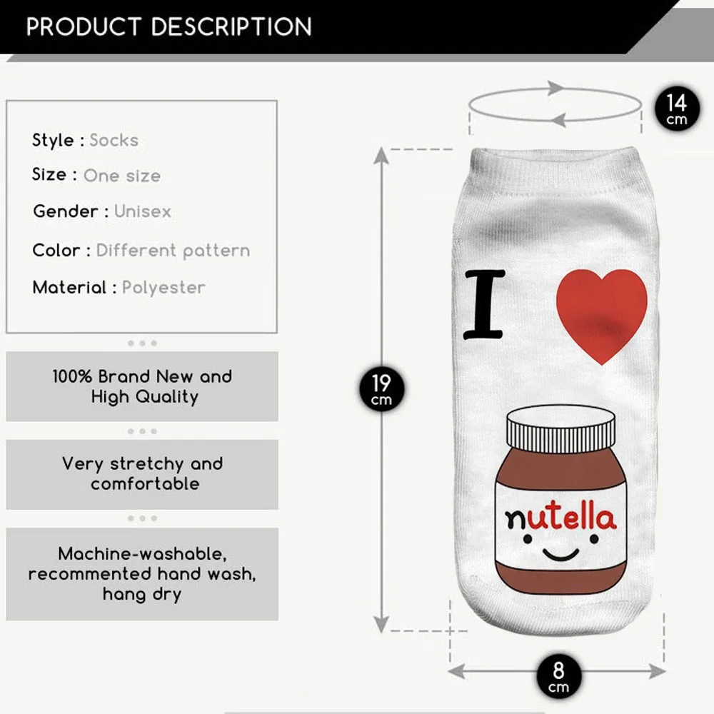 

1 Pair Cotton Women's Socks Female Casual 3d Printing Cartoon Cute Invisiable Funny Girl Ankle Socks Unisex Short Hosiery