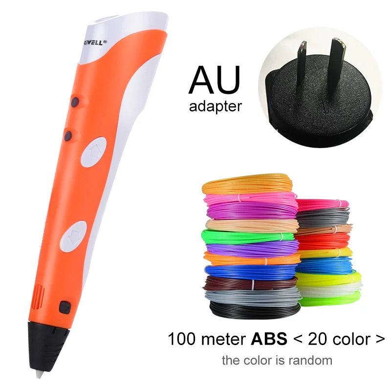 Myriwell, 3D Ручка,, сделай сам, 3D печать, ручка с 100 м ABS/PLA нитью, креативная игрушка, подарок для детей, дизайнерский рисунок - Цвет: Orange AU-100m ABS