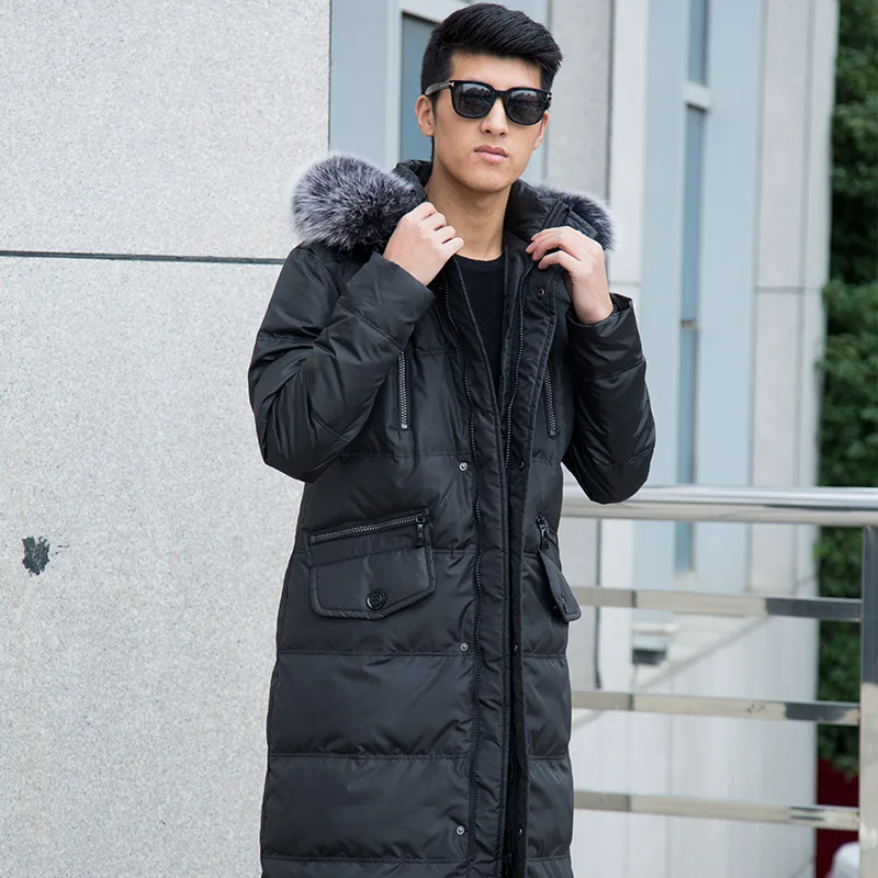 Мужская зимняя модная куртка с капюшоном и меховым воротником теплая Супер