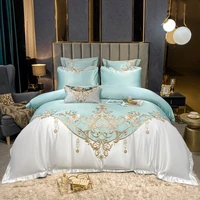 4pcs satin cotton duvet cover set embroidery patchwork bedding set rich silky soft cotton bed sheet pillowcases queen king 4pcs