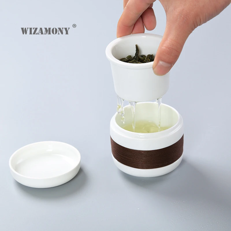 Набор для чая китайского Кунг-фу WIZAMONY: гайвань, заварочный чайник, чашки, фильтрующая кружка, керамический чай Пуэр, сервировка для чая для путешествий и офиса.