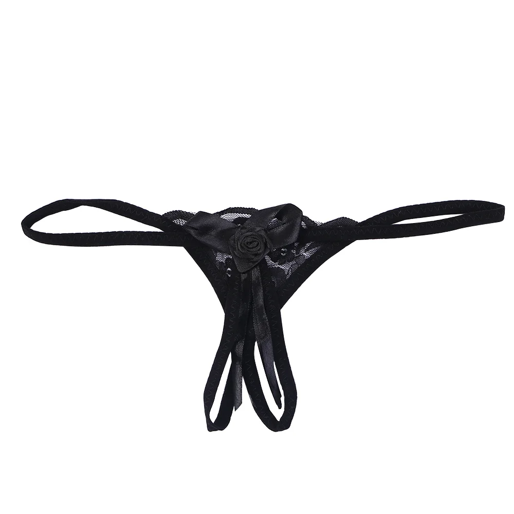 

Sexy Panties Lace Transparent Ladies Strap Ultra-thin Hollow Sexy Rose Bow Knot Women Underwear T-back Exotic G-String