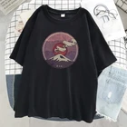 Летние футболки в стиле Харадзюку с принтом Fuji, женская брендовая свободная футболка, модные мужские топы с коротким рукавом и круглым вырезом