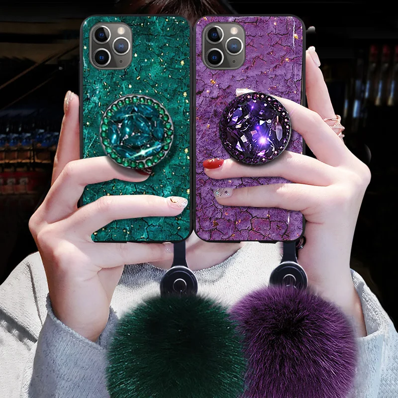for iPhone 11 Pro X XR XS MAX 7 8 6s Plus Phone Cases Luxury Diamond Marble Glitter holder Ring Silicon Cover For | Мобильные