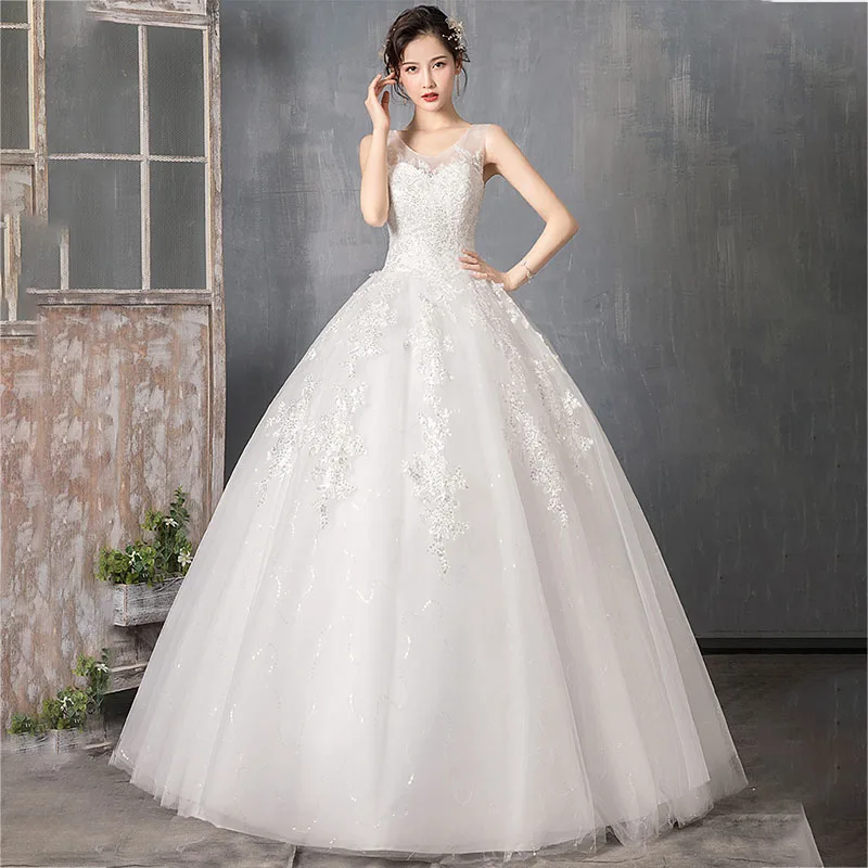 Elegant Wedding Dresses It's Yiiya AR683 Sleeveless V-neck Dress Plus Size Lace Sequined Shining Vestido De Novia 2020 | Свадьбы и