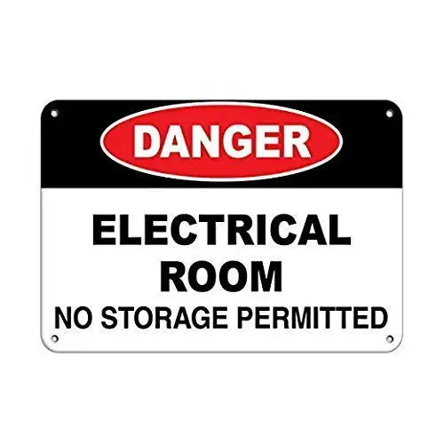 

Danger Electrical Room No Storage Permitted Hazard Labels Decor Sign Tin Sign