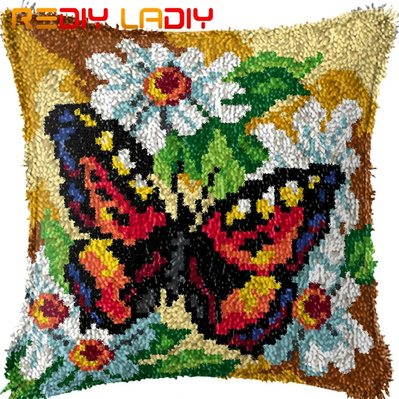 Крюк с защелкой подушки оранжевого цвета принтом в виде бабочек из плотной ткани