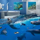 Подводный мир дельфинов 3D Пол живопись обои ПВХ водонепроницаемые самоклеящиеся обои для ванной гостиной 3D