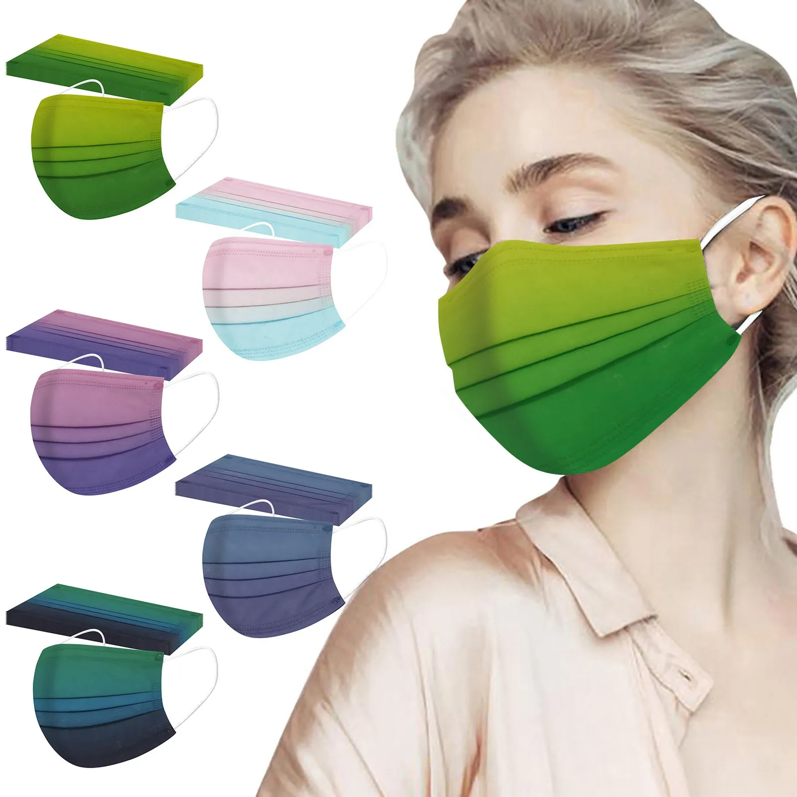 

10pcs Gradient Mask Disposable Non Wove 3 Layer Ply Filter Mask Dust-proof Mouth Face Mask Breathable Earloops Masks Mascara