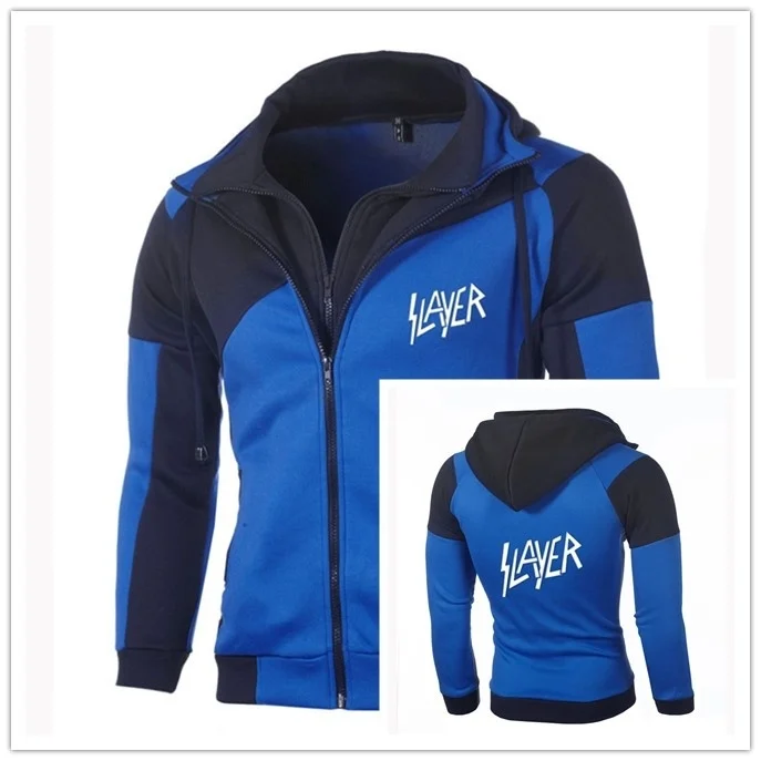 

SLAYER Logo Men Fashion Double Zipper Jacket Rock Hip Hop Slayer Hoodie Slim Pullover Sweatshirts Jacket Coat