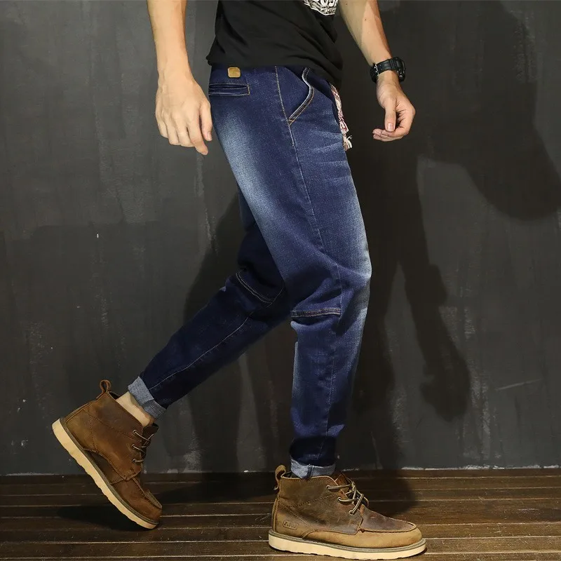 

Fashion Mens Loose Fit Harem Plus Size 7XL Elastic Waist Jeans Casual Streetwear Hip Hop Long Joggers Denim Pants