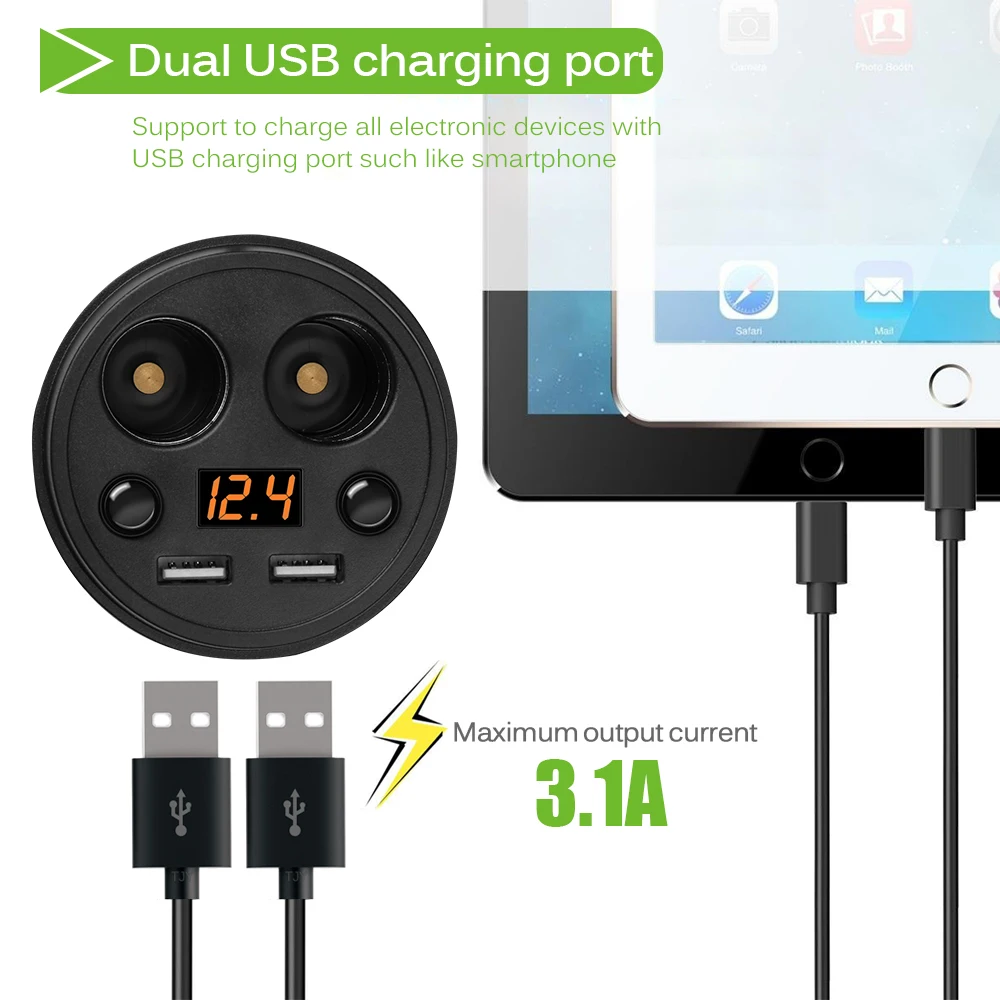 Автомобильное зарядное устройство 3 1 А многофункциональное с дисплеем