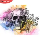 HUACAN камни в форме ромбаНабор для рисования с круглыми камнями и полотном живопись 5d череп ужасов сделай сам: пейзаж домашний Декор набор для рукоделия