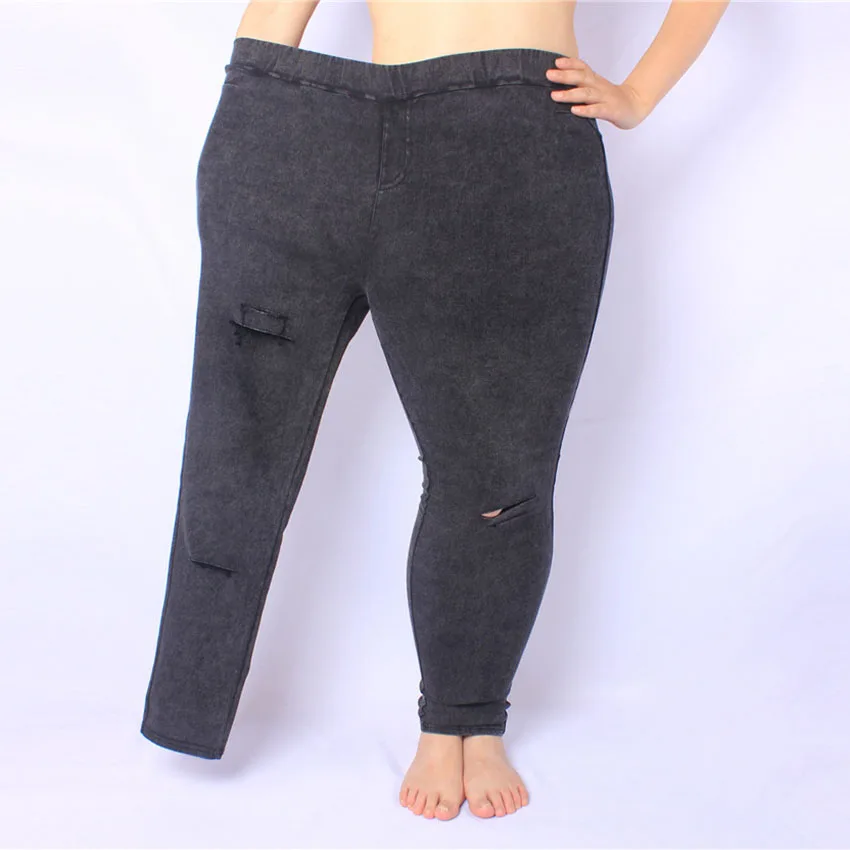 M-5XL Plus Size Hole Ripped Jeans Women High Waisted Black Pencil Pants Oversized Daily Trousers Spring Summer Pantalon Femme | Женская