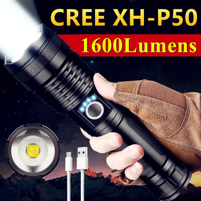 

CREE XHP50/XHP70 USB Charging Outdoor Hunting LED Flashlight 26650 Powerful Zoomable Camping Lights High Power Tactical Torch