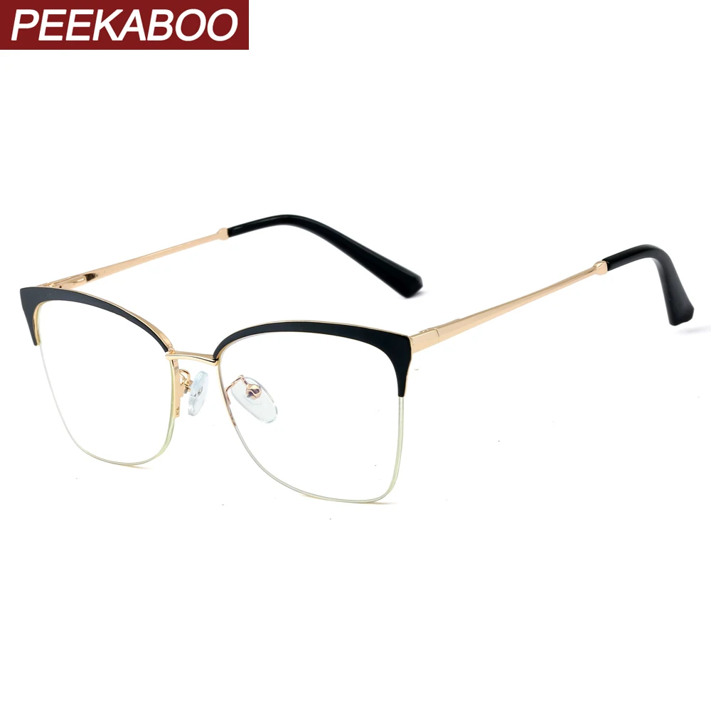 

Peekaboo optical cat eye glasses blue light metal clear lens computer fashion spectacle frames women half frame accessories