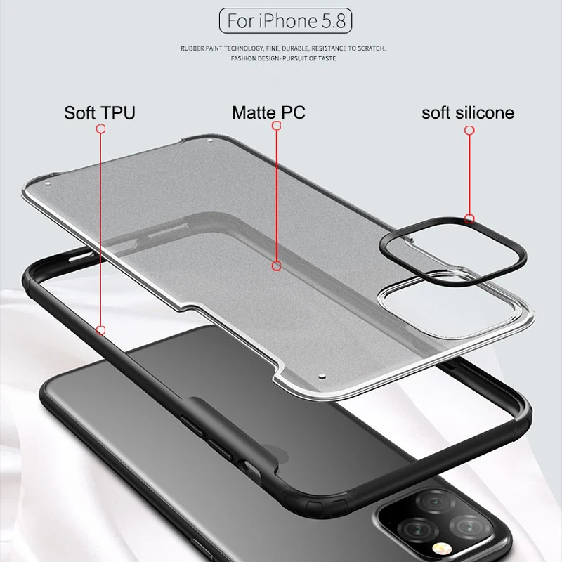 Матовый противоударный защитный чехол для iphone 11 Pro Max прозрачный силиконовый